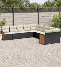 10-tlg. Garten-Sofagarnitur mit Kissen Schwarz Poly Rattan