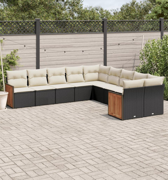 10-tlg. Garten-Sofagarnitur mit Kissen Schwarz Poly Rattan