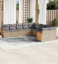 10-tlg. Garten-Sofagarnitur mit Kissen Beige Poly Rattan
