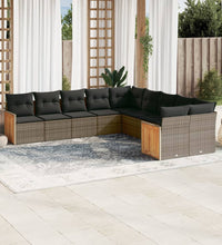 10-tlg. Garten-Sofagarnitur mit Kissen Grau Poly Rattan