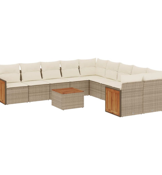 11-tlg. Garten-Sofagarnitur mit Kissen Beige Poly Rattan