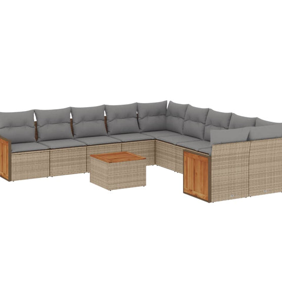11-tlg. Garten-Sofagarnitur mit Kissen Beige Poly Rattan