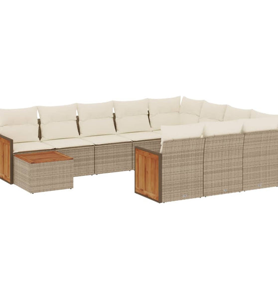 11-tlg. Garten-Sofagarnitur mit Kissen Beige Poly Rattan