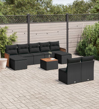 10-tlg. Garten-Sofagarnitur mit Kissen Schwarz Poly Rattan