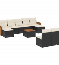 10-tlg. Garten-Sofagarnitur mit Kissen Schwarz Poly Rattan