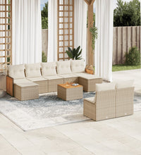 10-tlg. Garten-Sofagarnitur mit Kissen Beige Poly Rattan