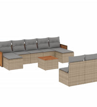 10-tlg. Garten-Sofagarnitur mit Kissen Beige Poly Rattan
