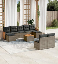 10-tlg. Garten-Sofagarnitur mit Kissen Grau Poly Rattan