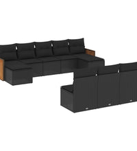 10-tlg. Garten-Sofagarnitur mit Kissen Schwarz Poly Rattan