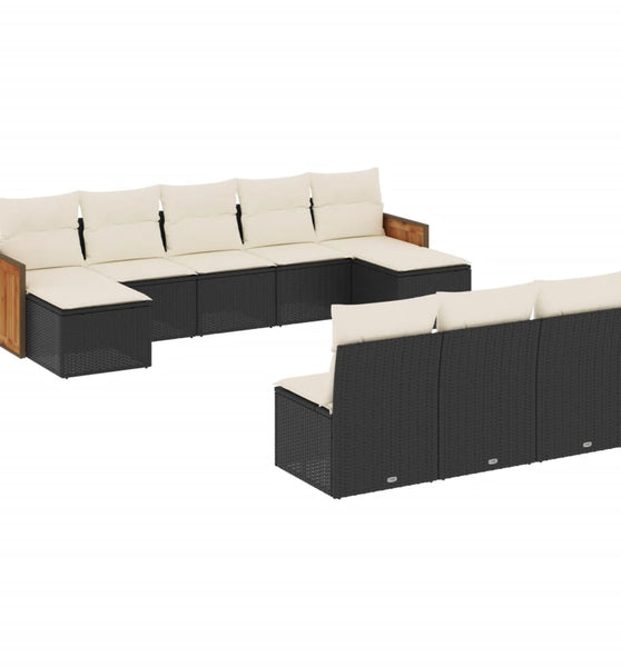 10-tlg. Garten-Sofagarnitur mit Kissen Schwarz Poly Rattan