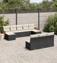 10-tlg. Garten-Sofagarnitur mit Kissen Schwarz Poly Rattan