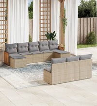 10-tlg. Garten-Sofagarnitur mit Kissen Beige Poly Rattan