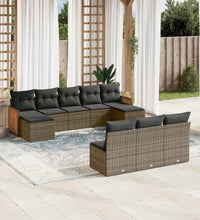 10-tlg. Garten-Sofagarnitur mit Kissen Grau Poly Rattan