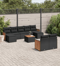 10-tlg. Garten-Sofagarnitur mit Kissen Schwarz Poly Rattan