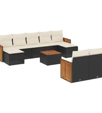 10-tlg. Garten-Sofagarnitur mit Kissen Schwarz Poly Rattan
