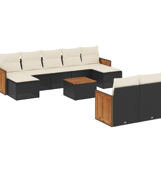 10-tlg. Garten-Sofagarnitur mit Kissen Schwarz Poly Rattan