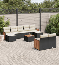 10-tlg. Garten-Sofagarnitur mit Kissen Schwarz Poly Rattan