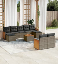 10-tlg. Garten-Sofagarnitur mit Kissen Grau Poly Rattan