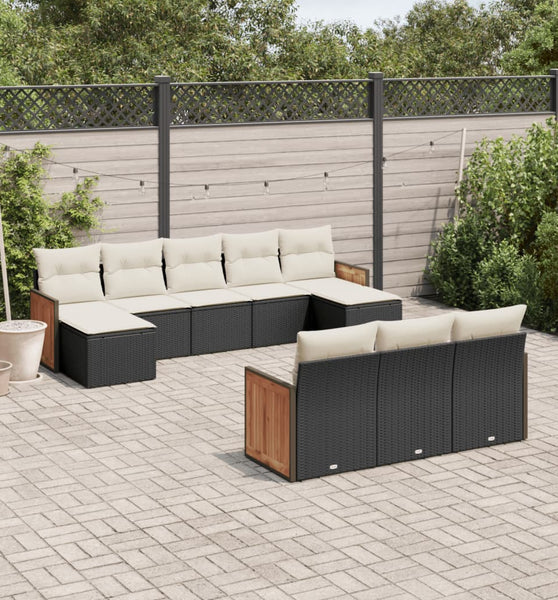 10-tlg. Garten-Sofagarnitur mit Kissen Schwarz Poly Rattan
