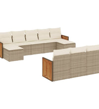 10-tlg. Garten-Sofagarnitur mit Kissen Beige Poly Rattan