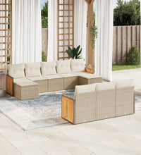 10-tlg. Garten-Sofagarnitur mit Kissen Beige Poly Rattan