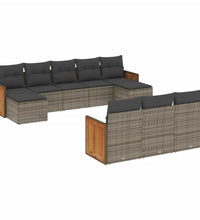 10-tlg. Garten-Sofagarnitur mit Kissen Grau Poly Rattan