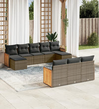 10-tlg. Garten-Sofagarnitur mit Kissen Grau Poly Rattan
