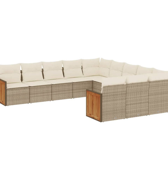 11-tlg. Garten-Sofagarnitur mit Kissen Beige Poly Rattan