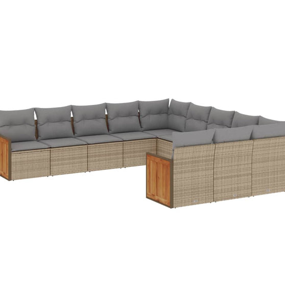 11-tlg. Garten-Sofagarnitur mit Kissen Beige Poly Rattan