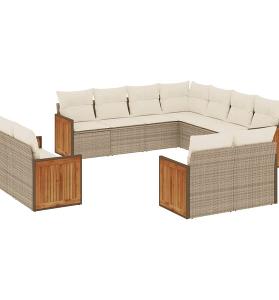 11-tlg. Garten-Sofagarnitur mit Kissen Beige Poly Rattan