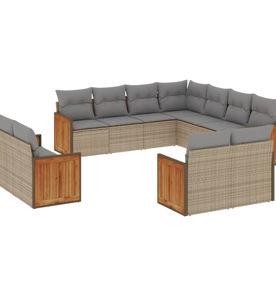 11-tlg. Garten-Sofagarnitur mit Kissen Beige Poly Rattan