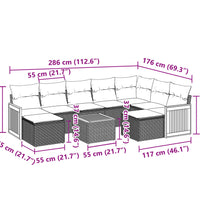 10-tlg. Garten-Sofagarnitur mit Kissen Schwarz Poly Rattan