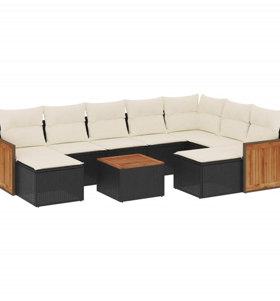 10-tlg. Garten-Sofagarnitur mit Kissen Schwarz Poly Rattan