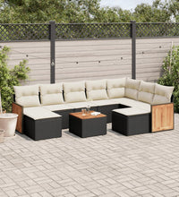 10-tlg. Garten-Sofagarnitur mit Kissen Schwarz Poly Rattan