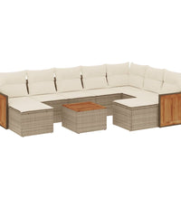 10-tlg. Garten-Sofagarnitur mit Kissen Beige Poly Rattan