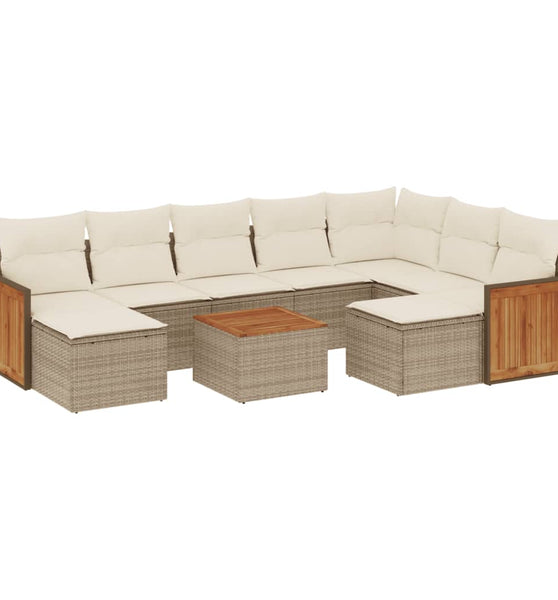 10-tlg. Garten-Sofagarnitur mit Kissen Beige Poly Rattan