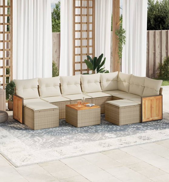 10-tlg. Garten-Sofagarnitur mit Kissen Beige Poly Rattan