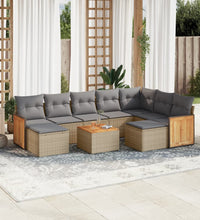 10-tlg. Garten-Sofagarnitur mit Kissen Beige Poly Rattan