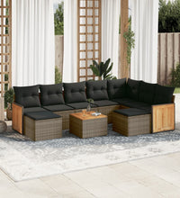 10-tlg. Garten-Sofagarnitur mit Kissen Grau Poly Rattan