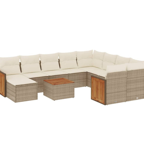 11-tlg. Garten-Sofagarnitur mit Kissen Beige Poly Rattan