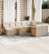 11-tlg. Garten-Sofagarnitur mit Kissen Beige Poly Rattan