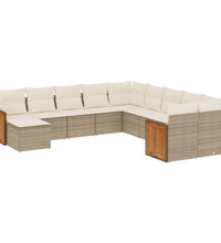 11-tlg. Garten-Sofagarnitur mit Kissen Beige Poly Rattan