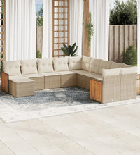 11-tlg. Garten-Sofagarnitur mit Kissen Beige Poly Rattan