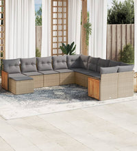 11-tlg. Garten-Sofagarnitur mit Kissen Beige Poly Rattan