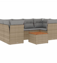 7-tlg. Garten-Sofagarnitur mit Kissen Beige Poly Rattan