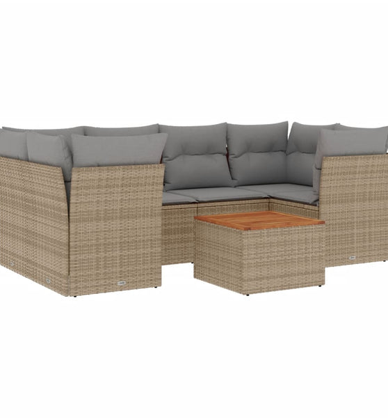 7-tlg. Garten-Sofagarnitur mit Kissen Beige Poly Rattan