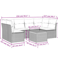7-tlg. Garten-Sofagarnitur mit Kissen Beige Poly Rattan