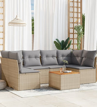 7-tlg. Garten-Sofagarnitur mit Kissen Beige Poly Rattan
