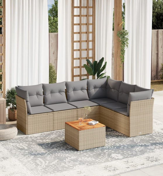 7-tlg. Garten-Sofagarnitur mit Kissen Beige Poly Rattan
