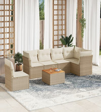7-tlg. Garten-Sofagarnitur mit Kissen Beige Poly Rattan